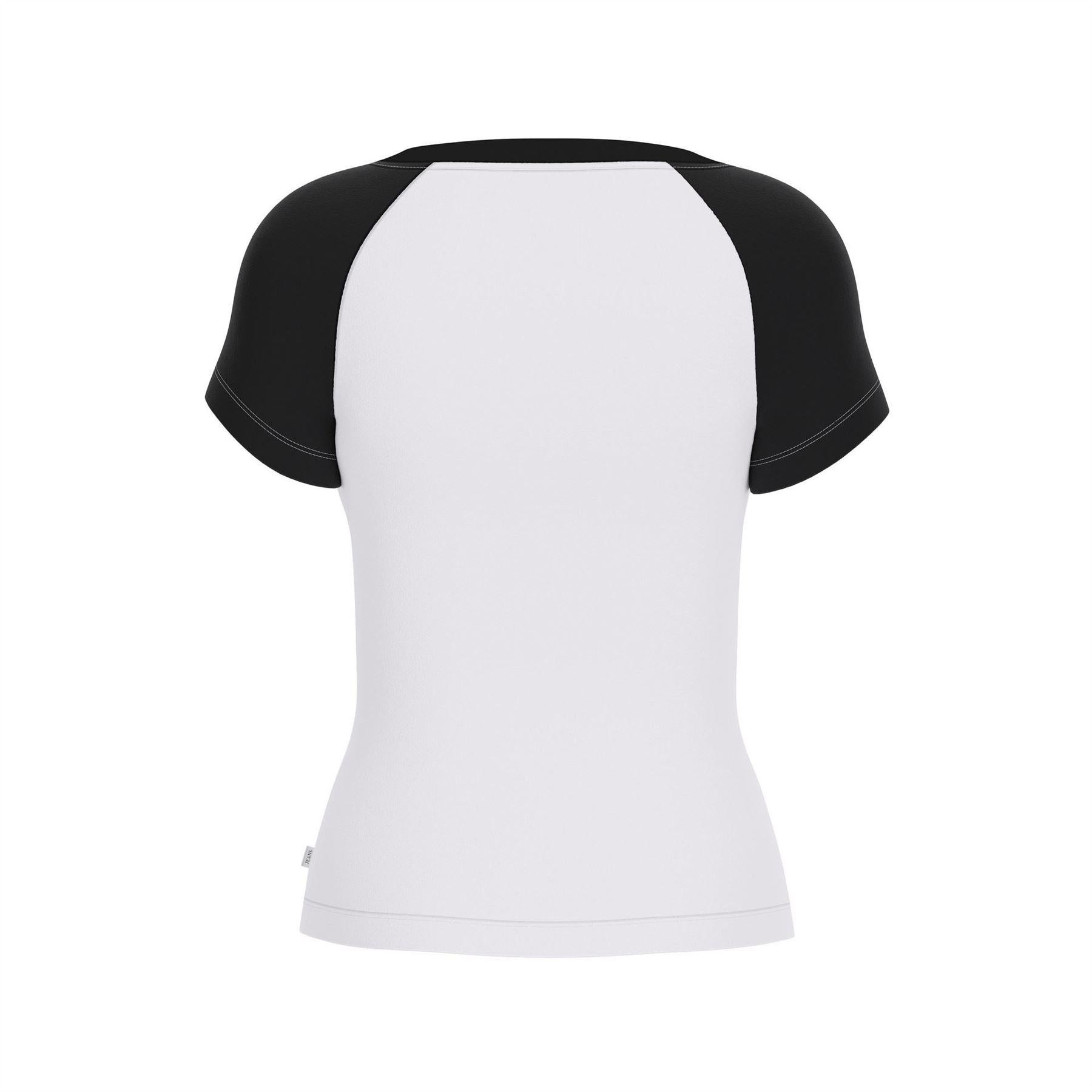 White - Back - Guess Womens-Ladies Curved Logo Slim Raglan T-Shirt