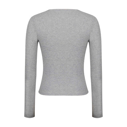 Grey Marl Marl - Back - Jack Wills Womens-Ladies Plain Square Neck Fitted Long-Sleeved T-Shirt