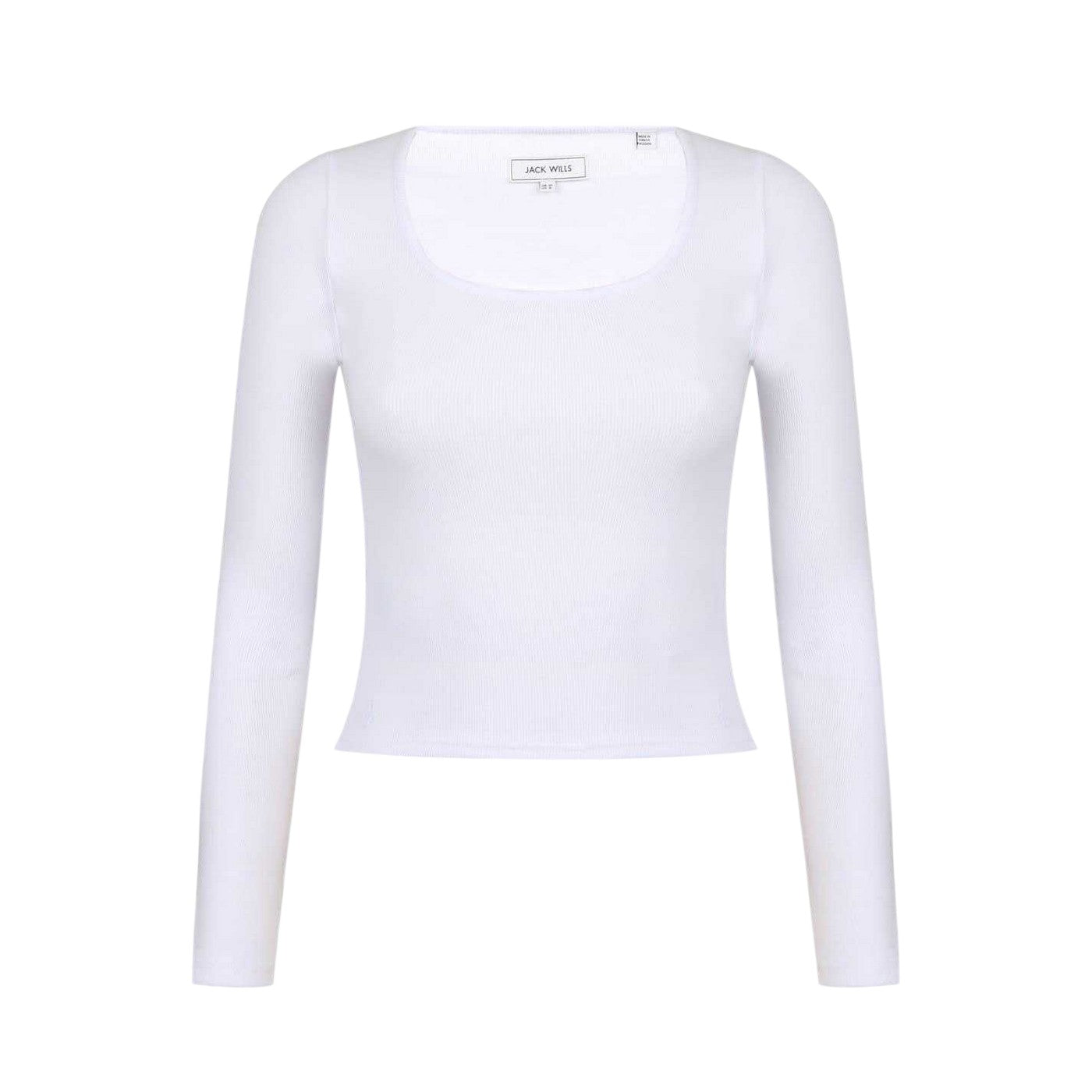 Vintage White - Front - Jack Wills Womens-Ladies Plain Square Neck Fitted Long-Sleeved T-Shirt