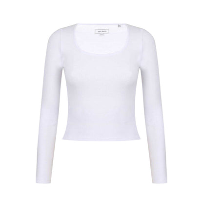 Vintage White - Front - Jack Wills Womens-Ladies Plain Square Neck Fitted Long-Sleeved T-Shirt