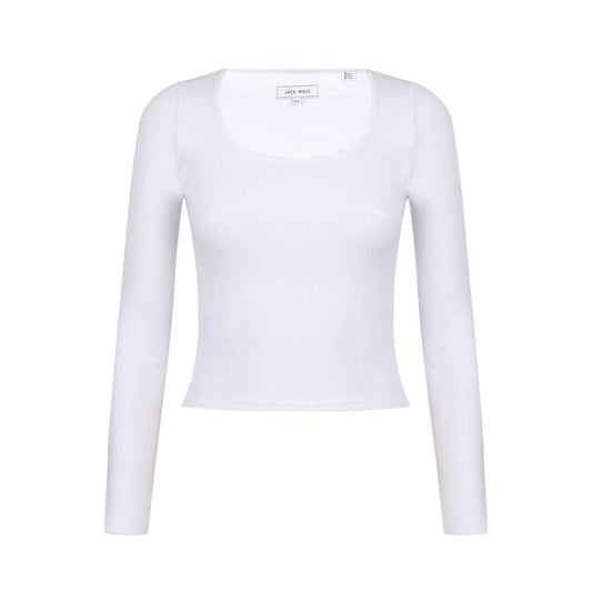 Vintage White - Front - Jack Wills Womens-Ladies Plain Square Neck Fitted Long-Sleeved T-Shirt