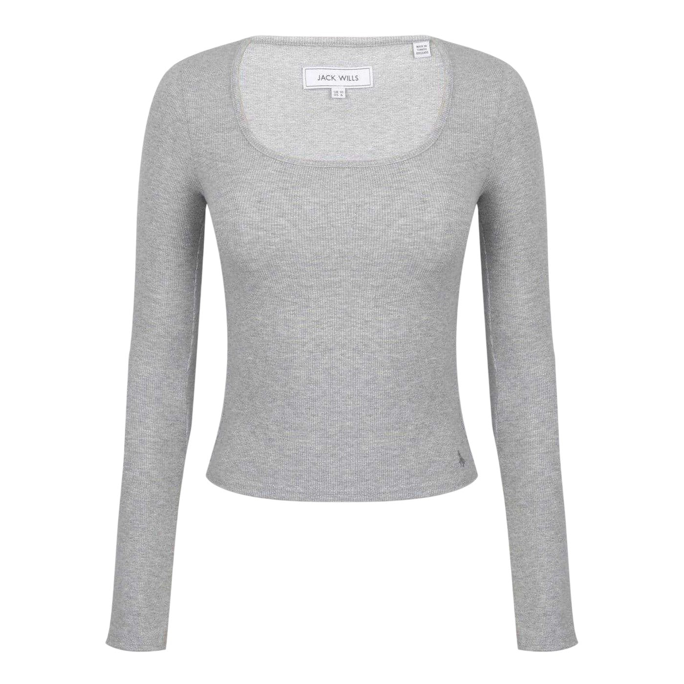 Grey Marl Marl - Front - Jack Wills Womens-Ladies Plain Square Neck Fitted Long-Sleeved T-Shirt