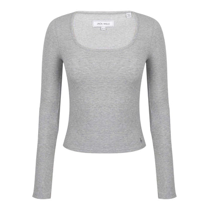 Grey Marl Marl - Front - Jack Wills Womens-Ladies Plain Square Neck Fitted Long-Sleeved T-Shirt