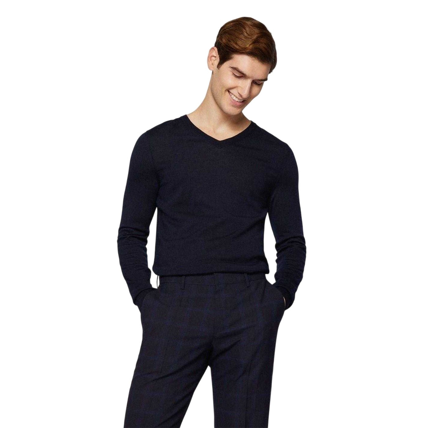 Dark Blue - Back - Boss Mens Knitted Regular Formal Pullover