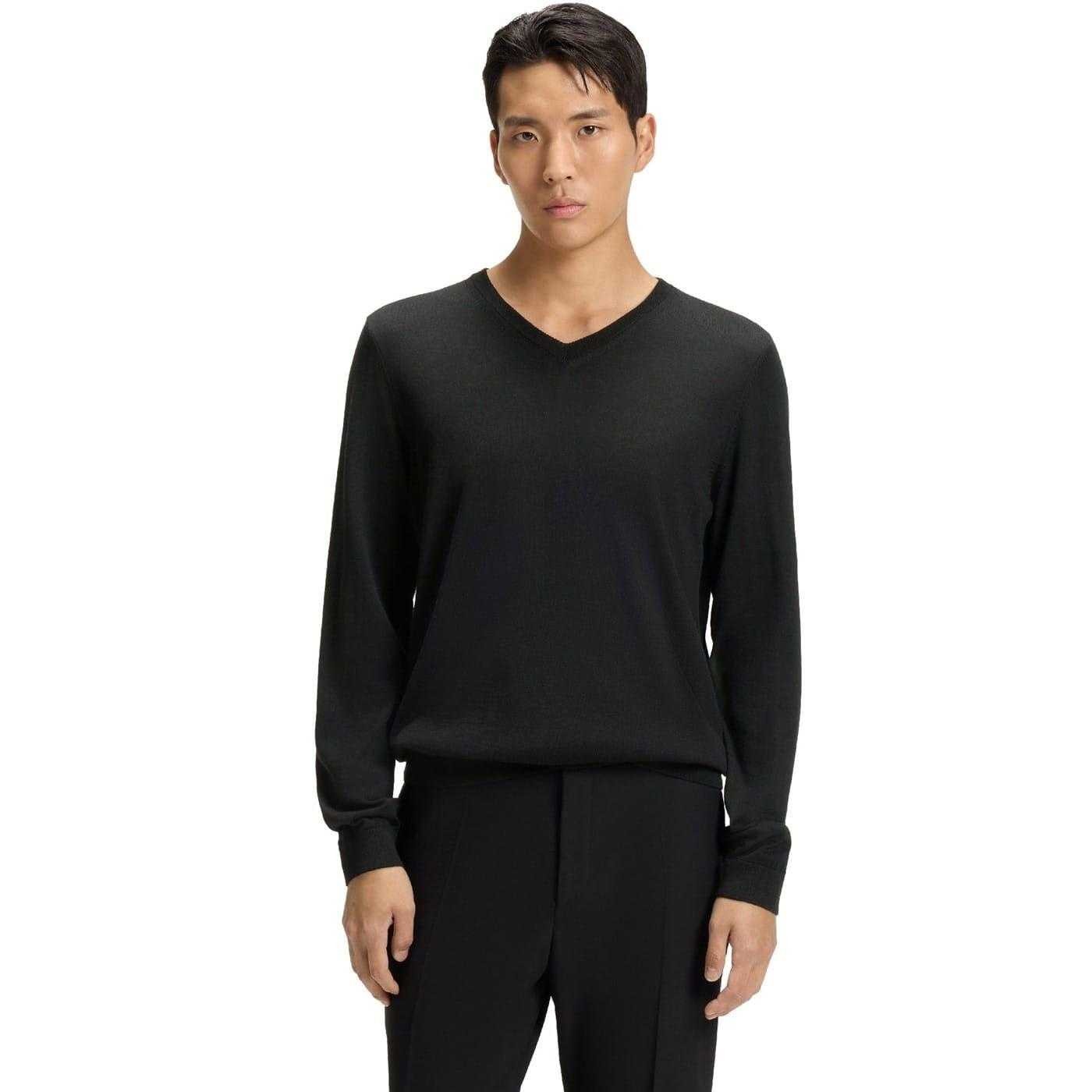 Black - Front - Boss Mens Knitted Regular Formal Pullover