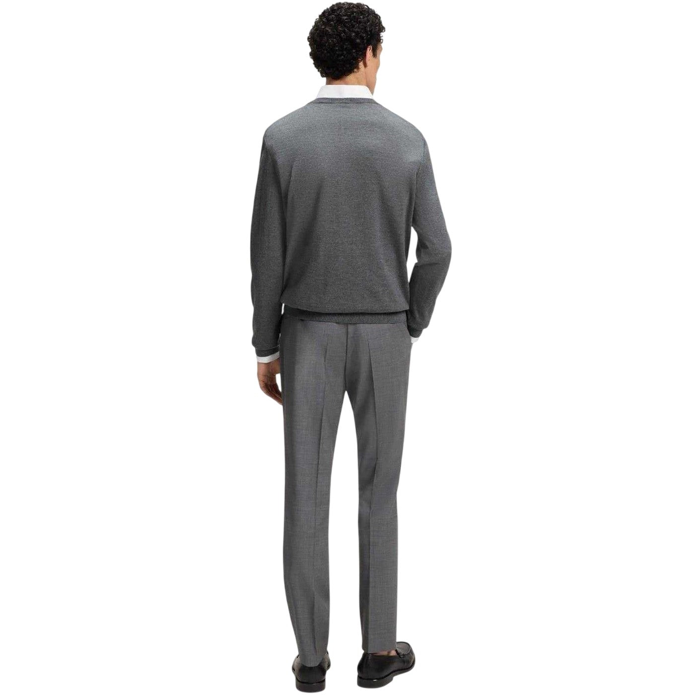 Medium Grey - Back - Boss Mens Knitted Regular Formal Pullover