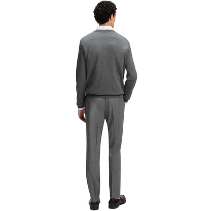 Medium Grey - Back - Boss Mens Knitted Regular Formal Pullover
