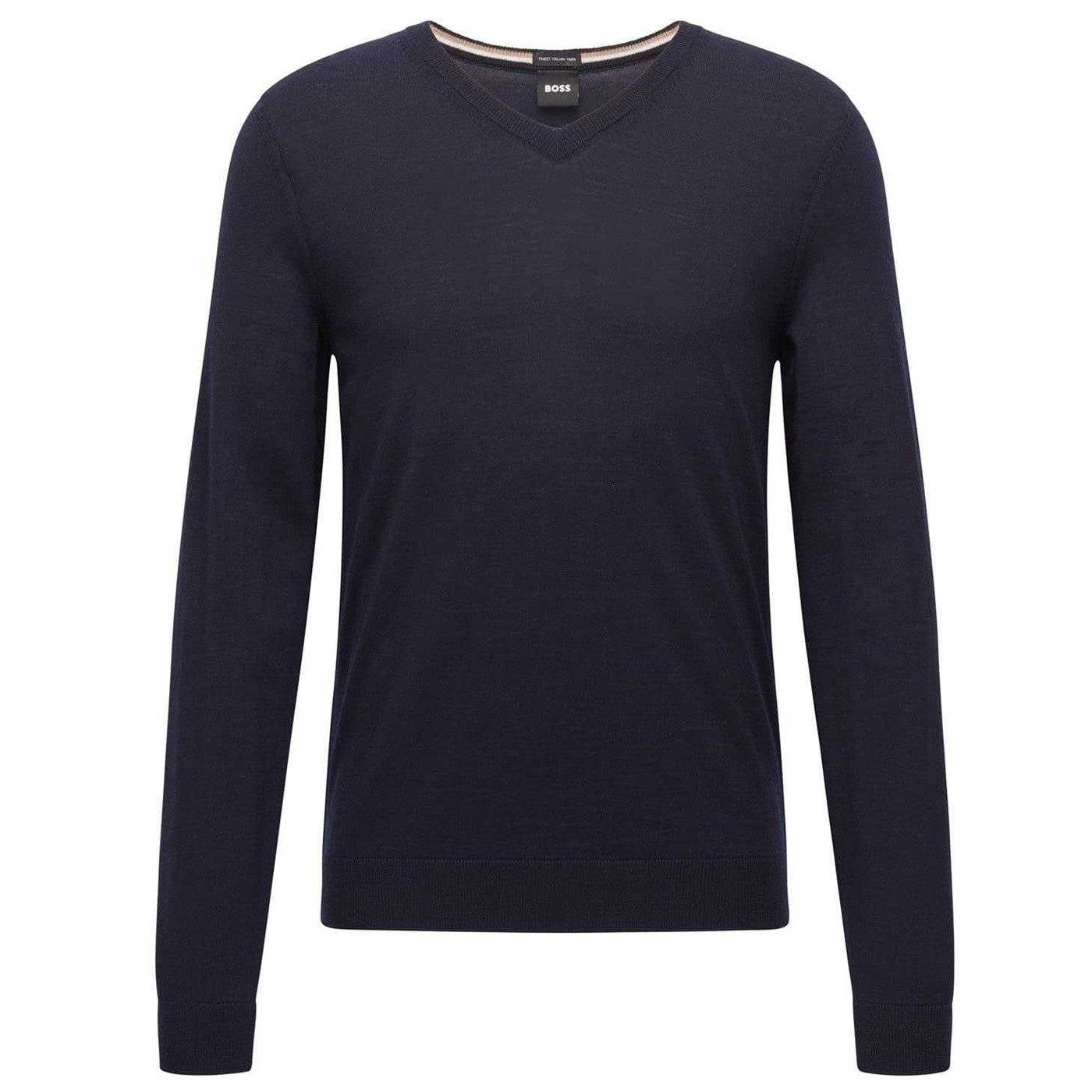 Dark Blue - Front - Boss Mens Knitted Regular Formal Pullover
