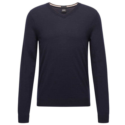 Dark Blue - Front - Boss Mens Knitted Regular Formal Pullover