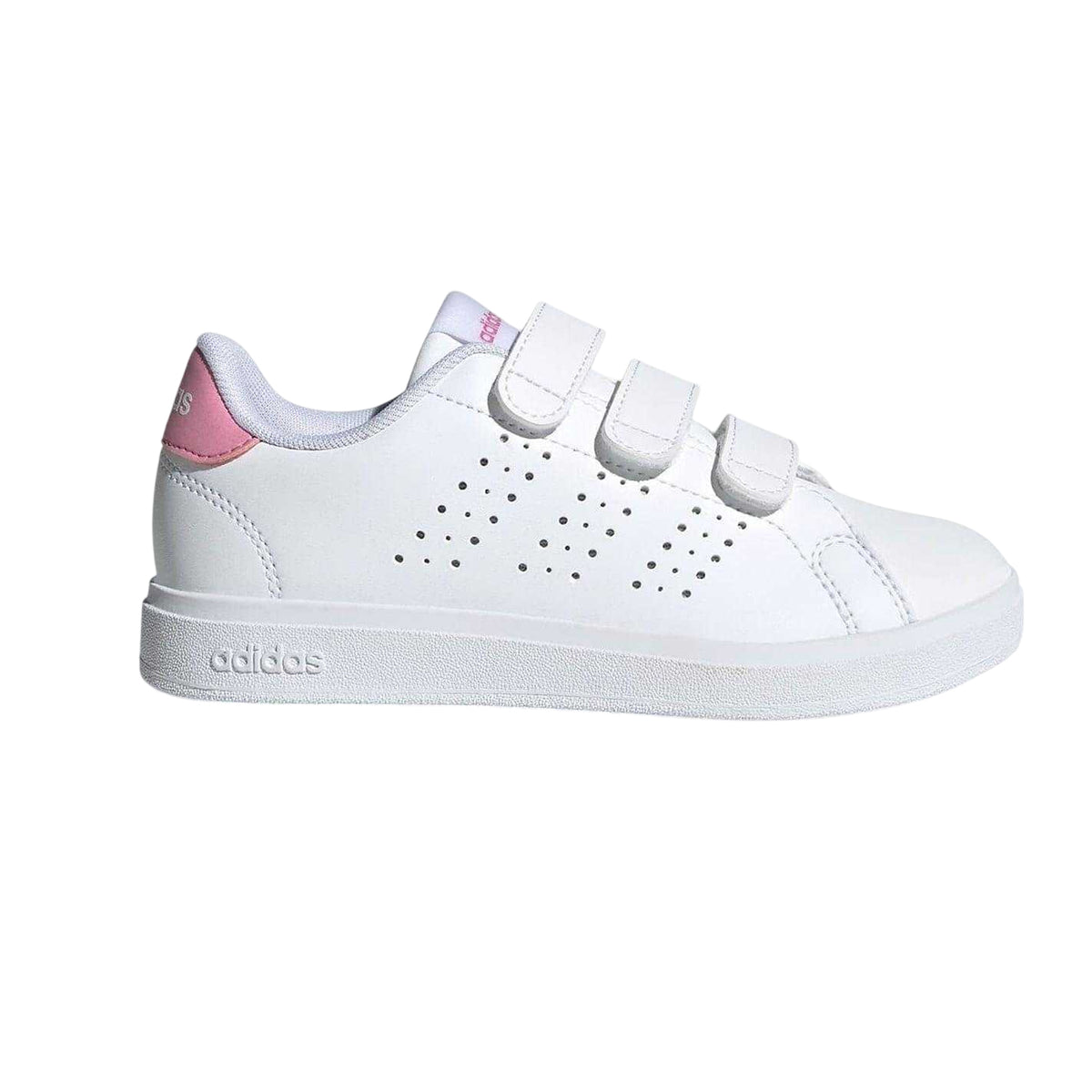White-Pink - Side - Adidas Childrens-Kids Advantage Trainers