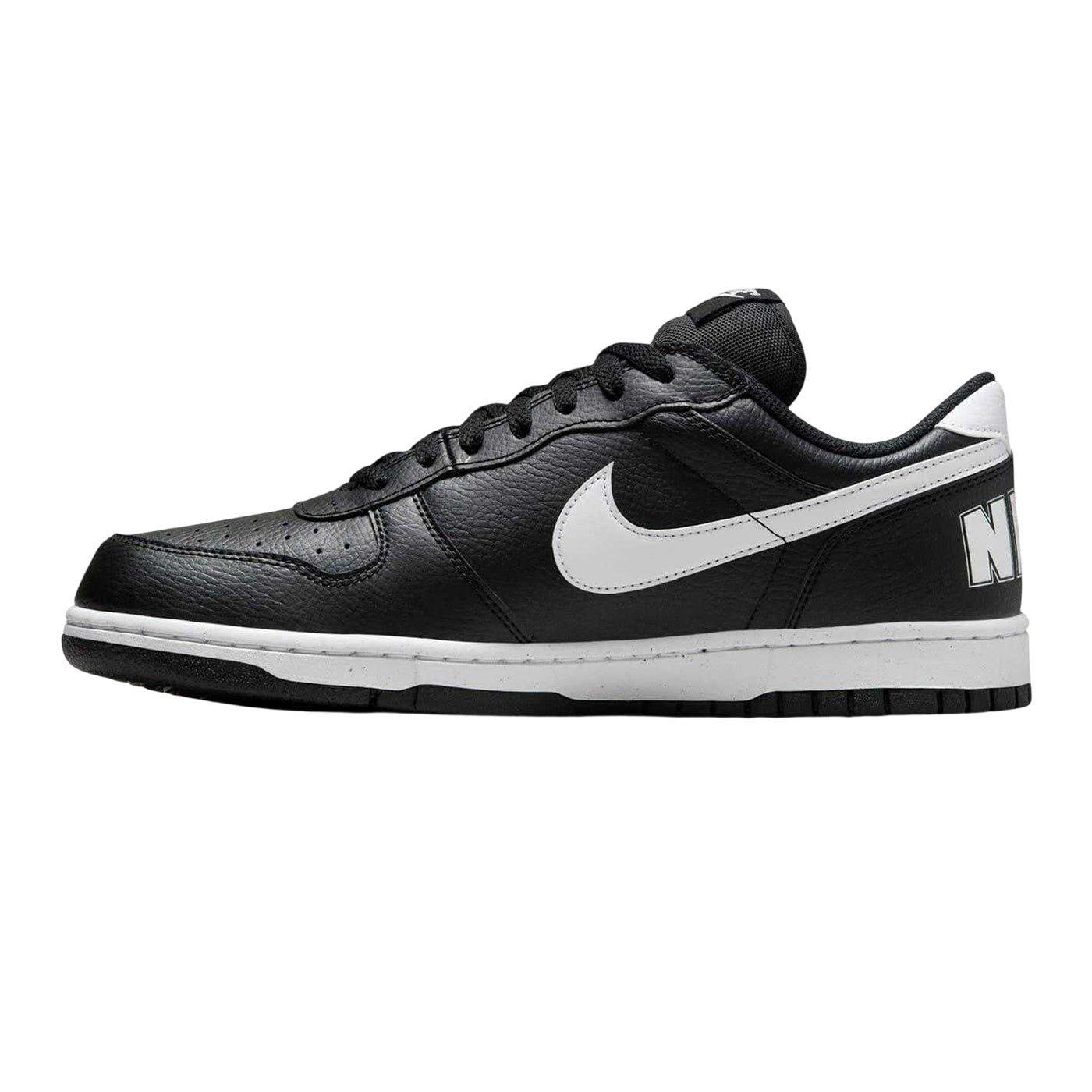 Black-White - Side - Nike Mens Court Borough Swoosh Leather Trainers