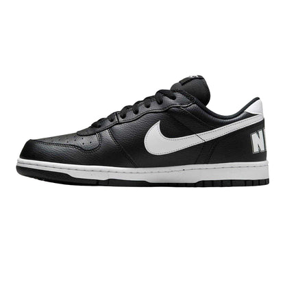 Black-White - Side - Nike Mens Court Borough Swoosh Leather Trainers
