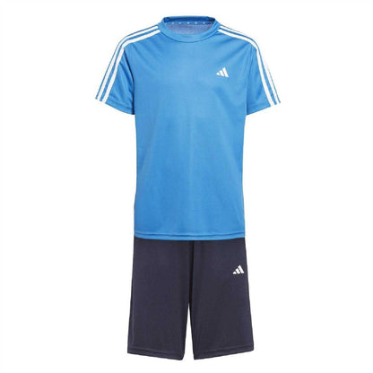 Black Blue - Front - Adidas Boys Train Essentials Training T-Shirt & Shorts Set