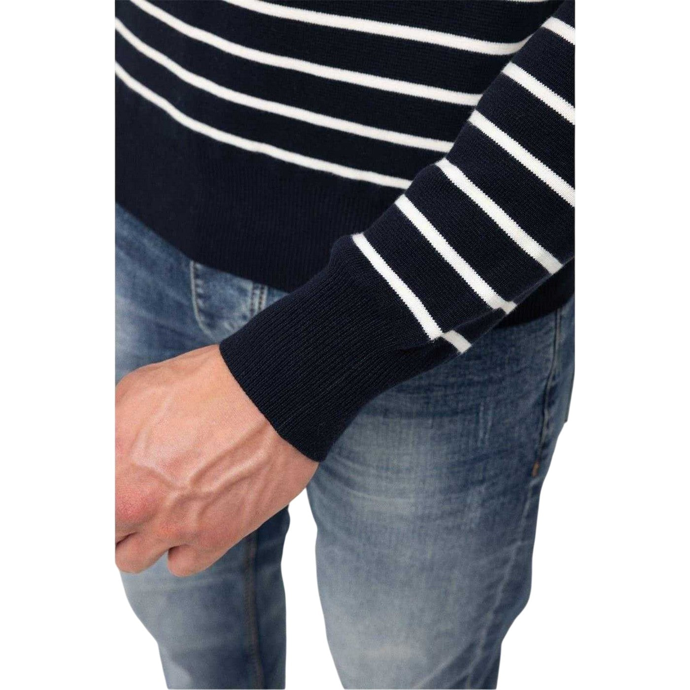 Navy - Lifestyle - Marshall Artist Mens Striped Rib Knit Sweater Top