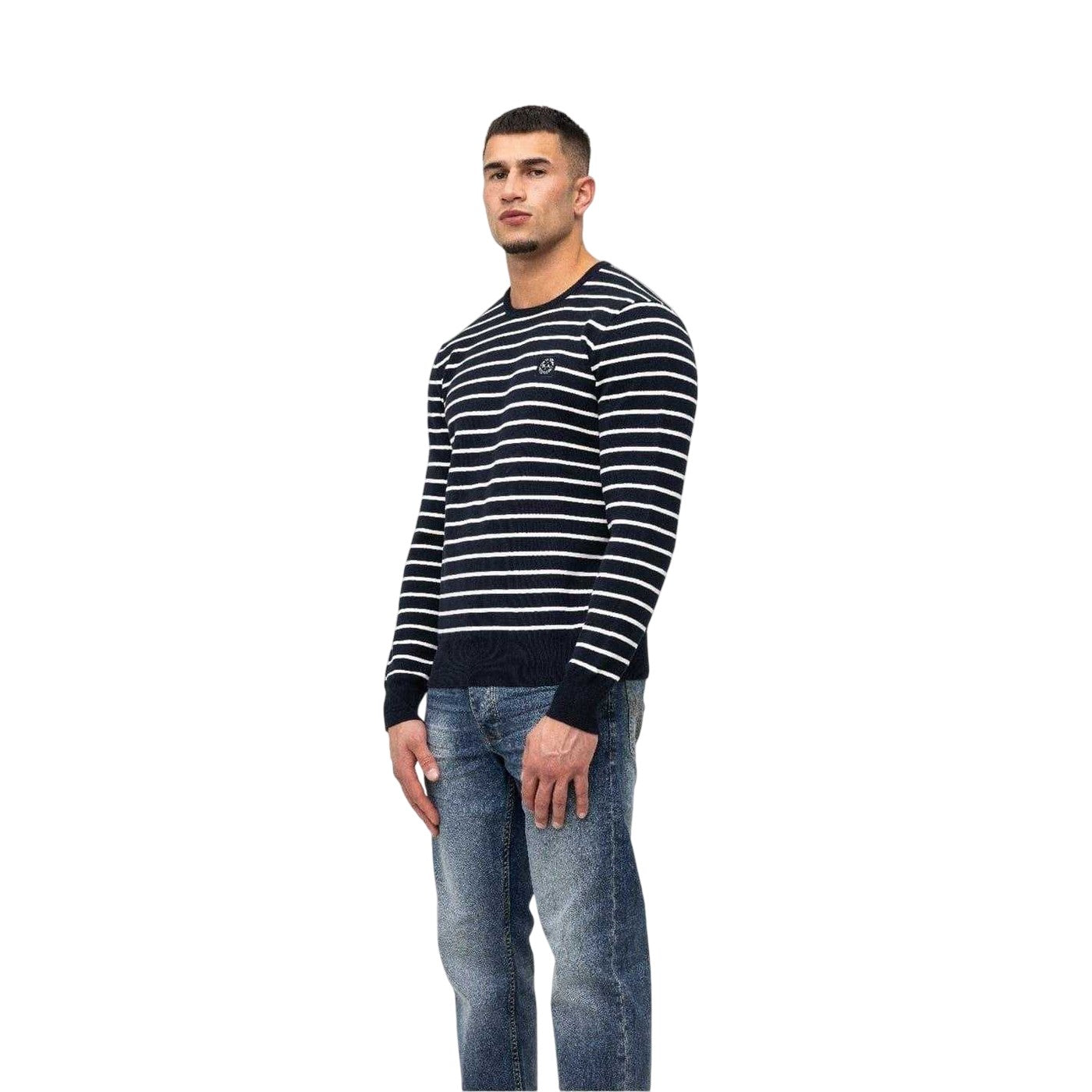 Navy - Front - Marshall Artist Mens Striped Rib Knit Sweater Top