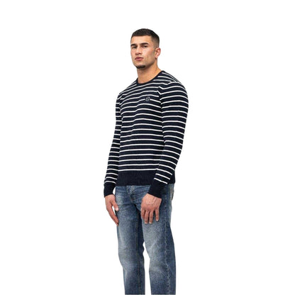 Navy - Front - Marshall Artist Mens Striped Rib Knit Sweater Top