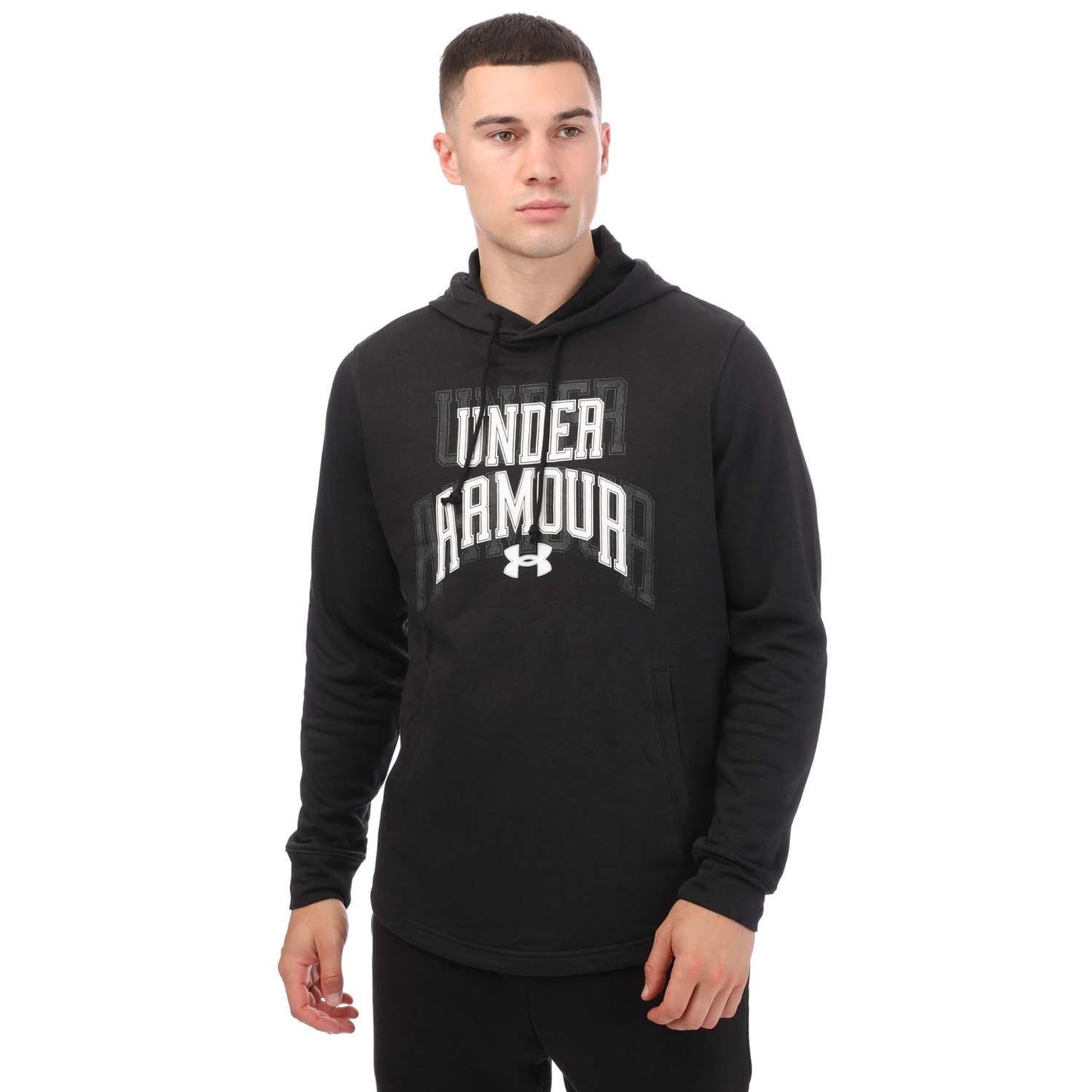 Black - Front - Under Armour Mens Rival Graphic French Terry Hoodie