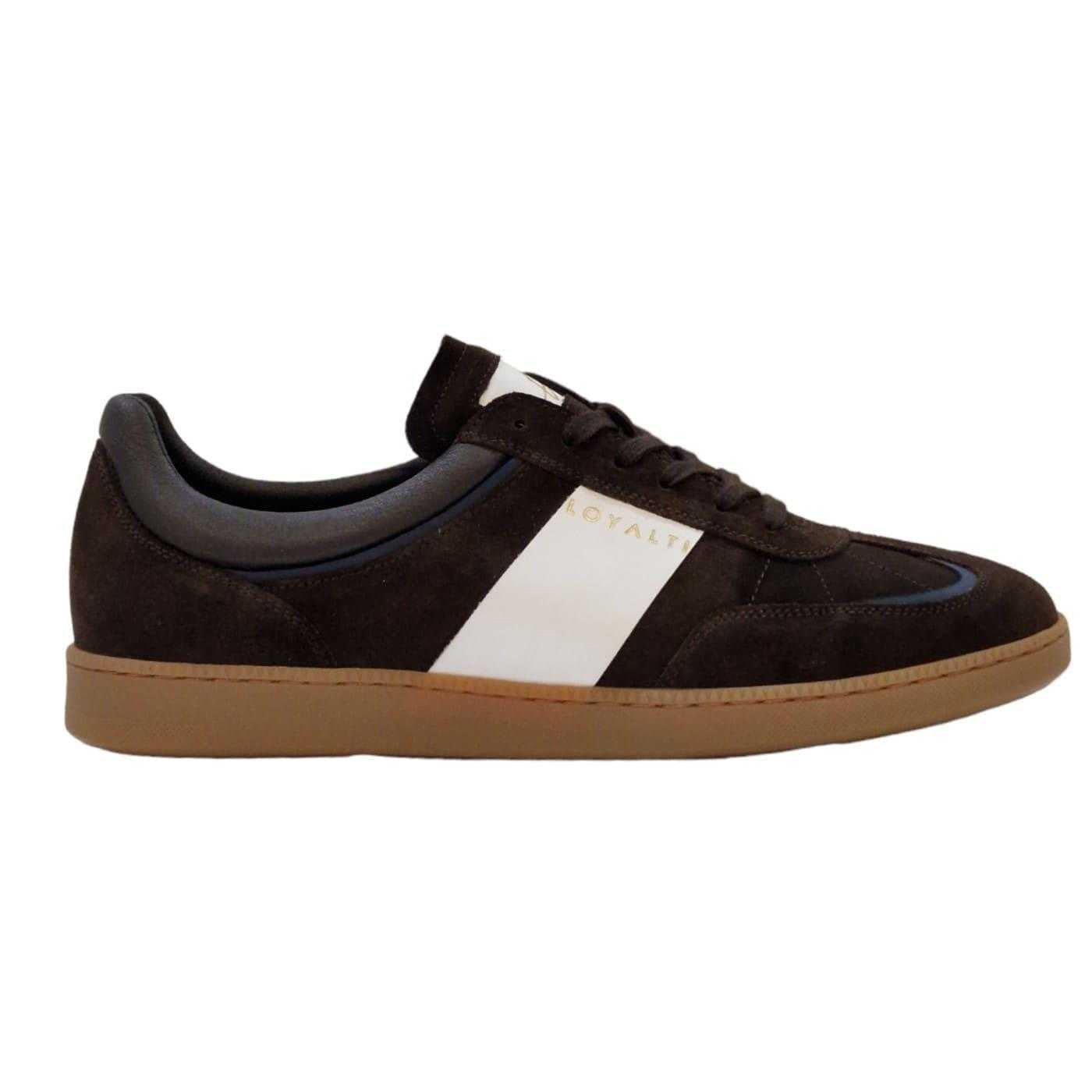 Brown-White - Side - Loyalti Mens Kalle Leather Trainers
