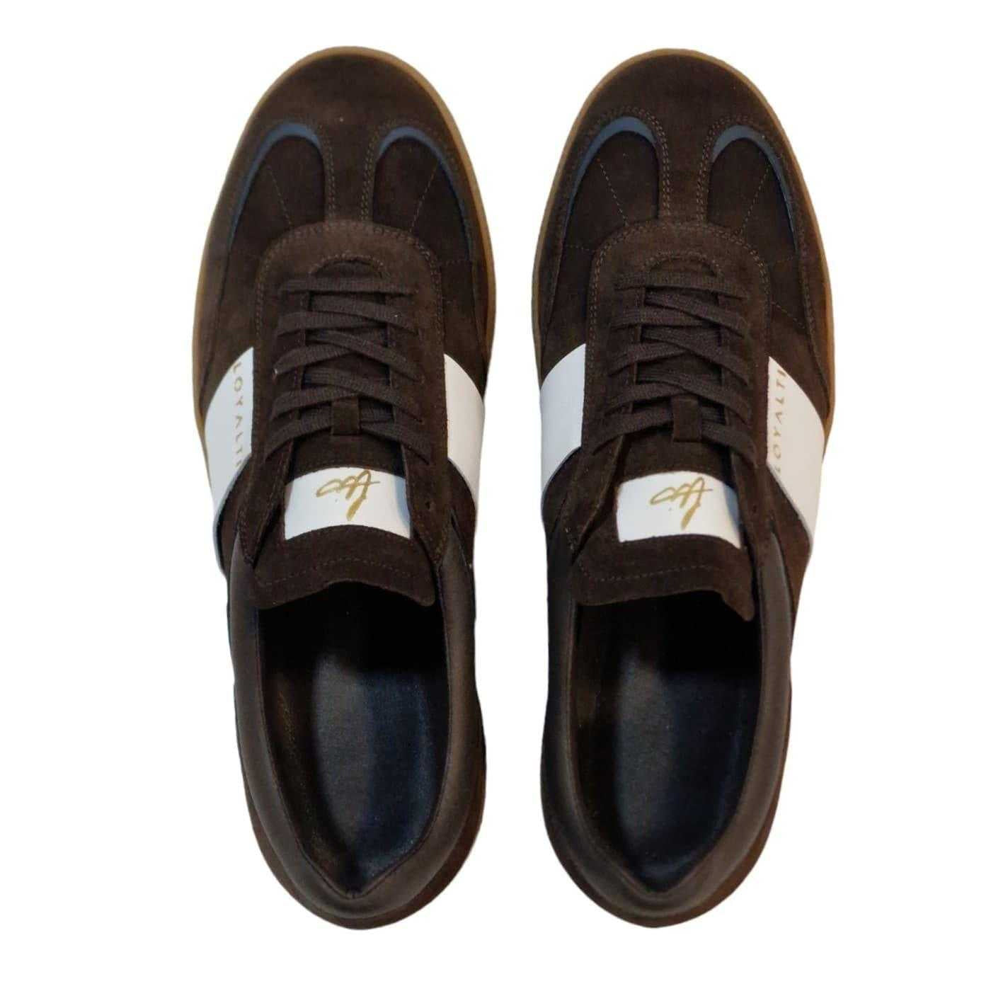 Brown-White - Pack Shot - Loyalti Mens Kalle Leather Trainers