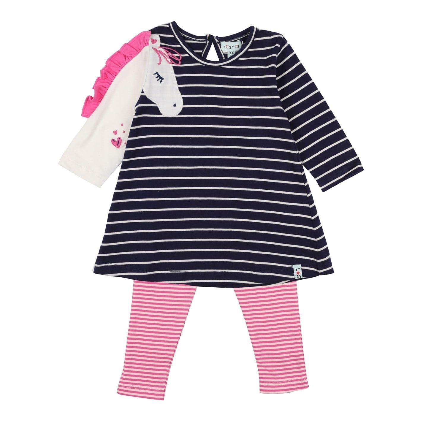 Multicoloured - Front - Lilly & Sid Baby Girls Unicorn 3-4 Sleeve Co-ord Set