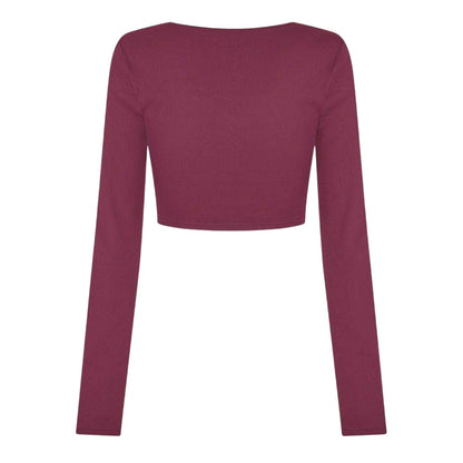 Dark Cherry - Back - USA Pro Womens-Ladies Cropped Wrap Top