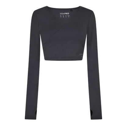 Black - Front - USA Pro Womens-Ladies Cropped Wrap Top