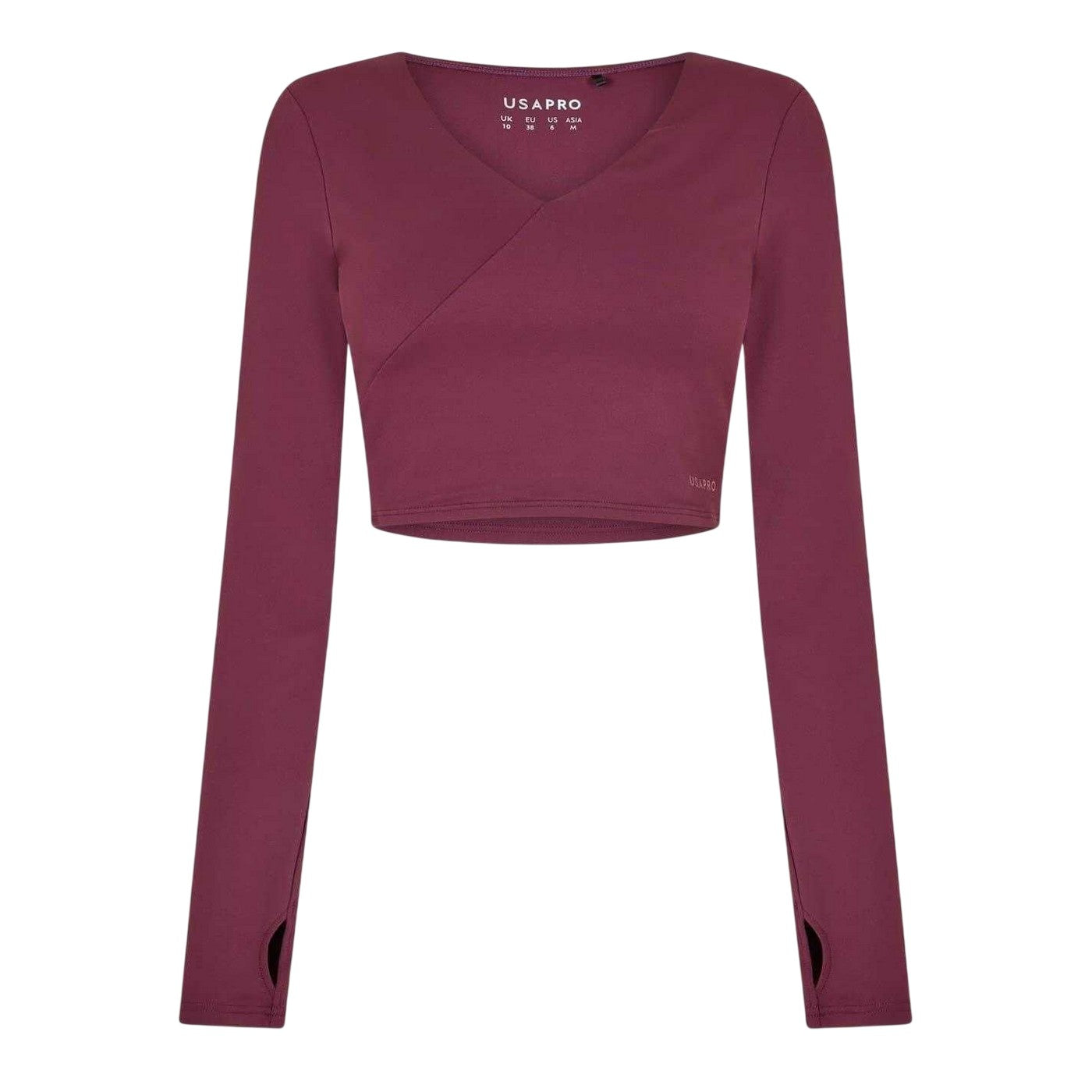 Dark Cherry - Front - USA Pro Womens-Ladies Cropped Wrap Top