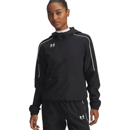 Black - Side - Under Armour Womens-Ladies Challenger Hooded Anorak Set