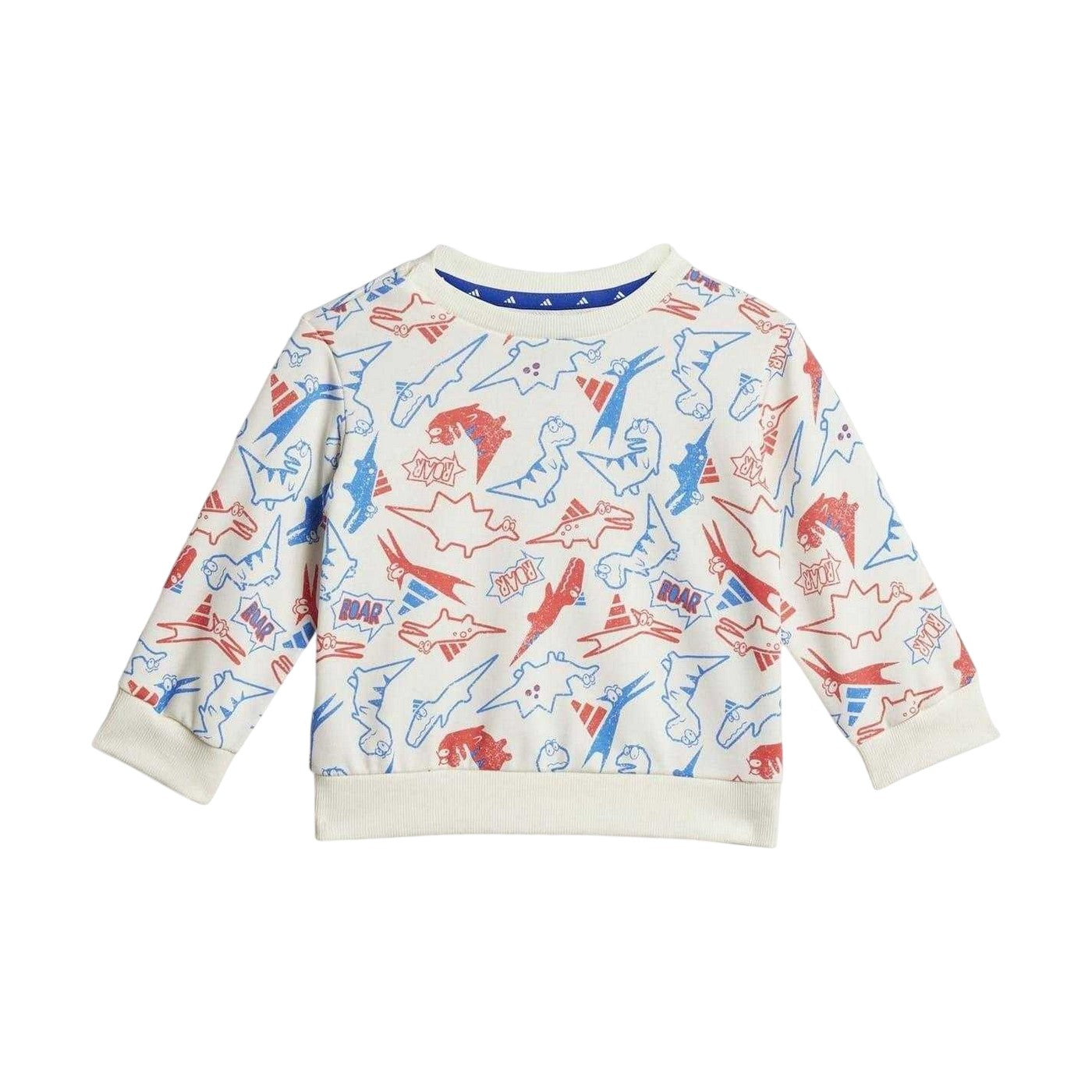 Blue - Back - Adidas Baby Essentials Dinosaur Long-Sleeved Top & Bottom Set