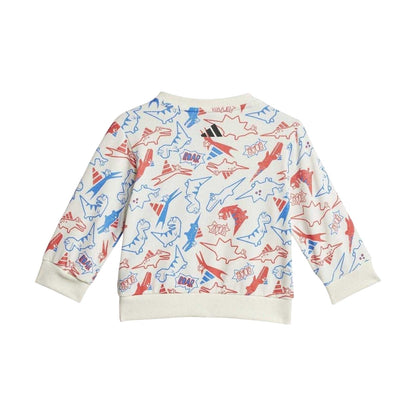 Blue - Side - Adidas Baby Essentials Dinosaur Long-Sleeved Top & Bottom Set