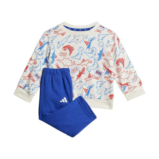 Blue - Front - Adidas Baby Essentials Dinosaur Long-Sleeved Top & Bottom Set