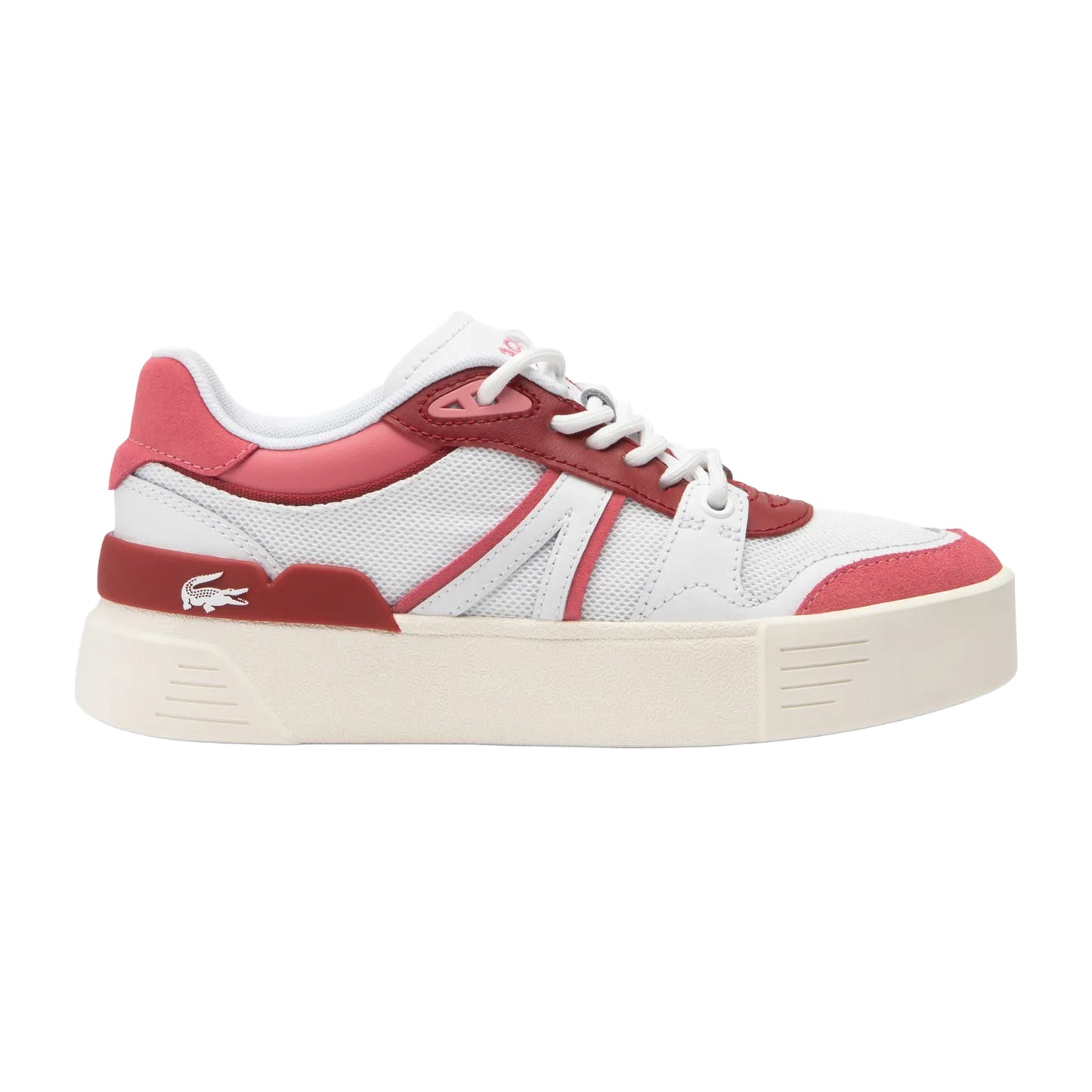 White-Red - Side - Lacoste Womens-Ladies L002 Evo Trainers