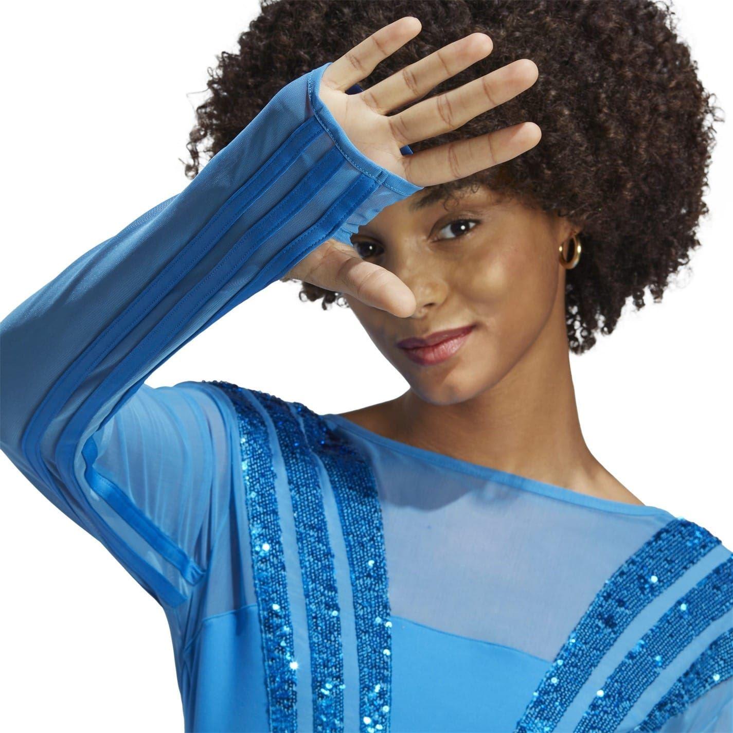 Blue - Side - Adidas Womens-Ladies Santiago Slim Long-Sleeved Bodysuit