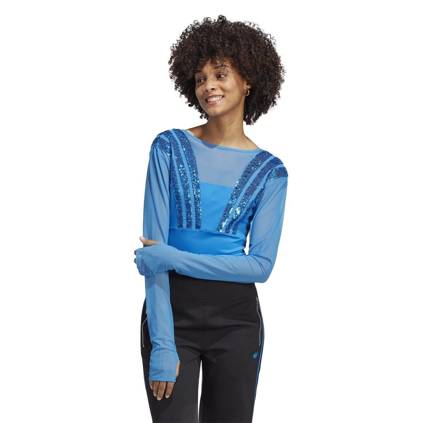 Blue - Lifestyle - Adidas Womens-Ladies Santiago Slim Long-Sleeved Bodysuit