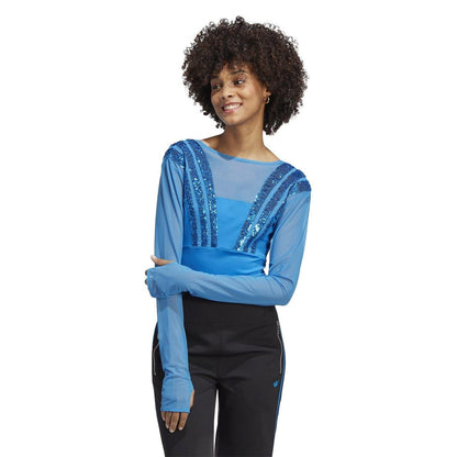 Blue - Lifestyle - Adidas Womens-Ladies Santiago Slim Long-Sleeved Bodysuit