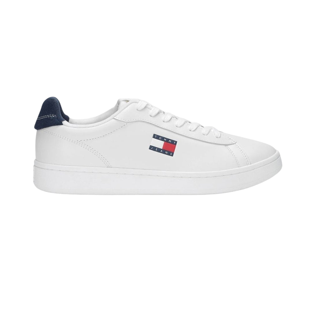 White-Navy - Front - Tommy Jeans Mens Archive 98 Leather Trainers