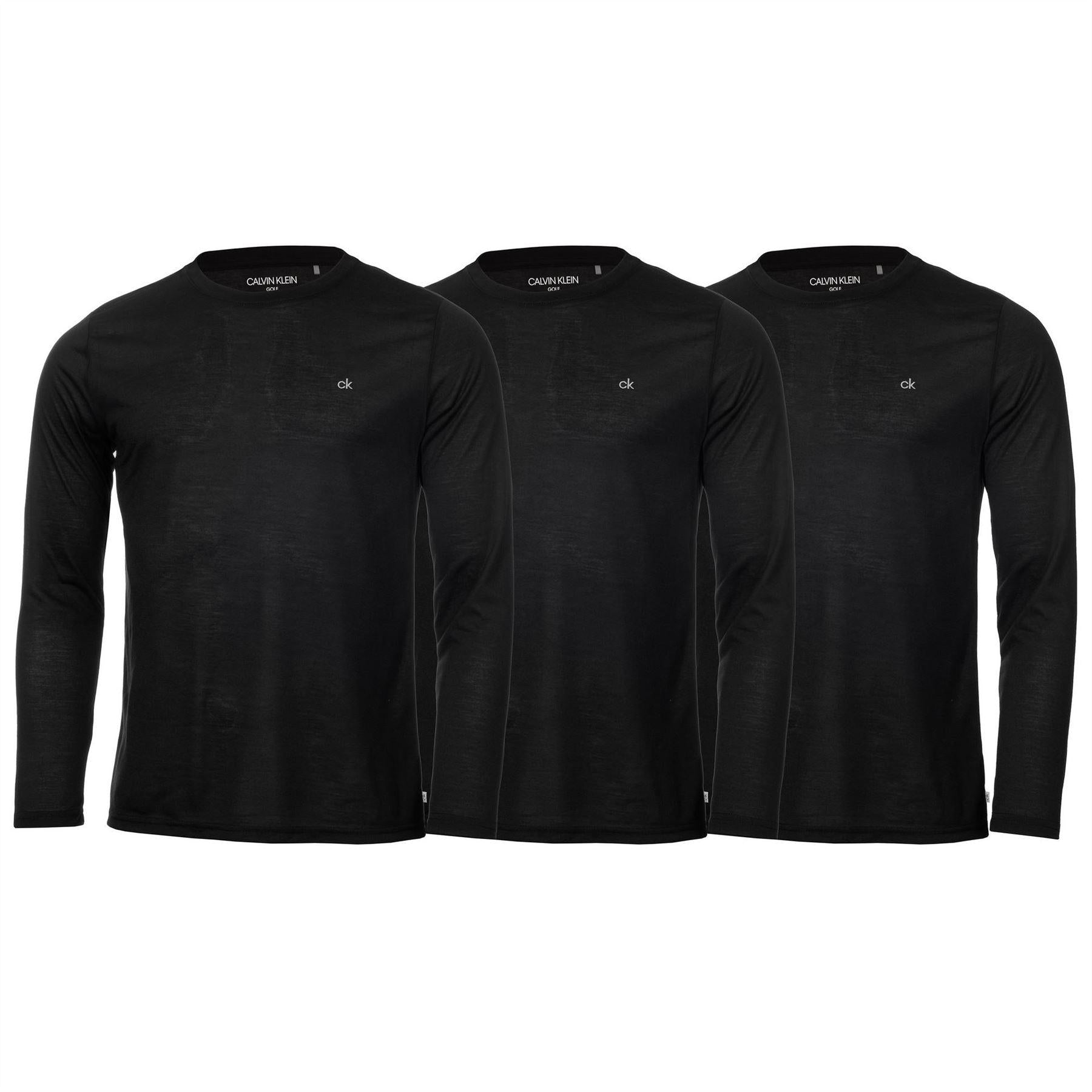Black - Front - Calvin Klein Mens Embroidered Logo Slim Golf T-Shirt (Pack of 3)
