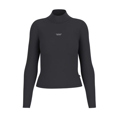 Jet Black - Front - Guess Womens-Ladies Text Logo Ribbed Slim Turtleneck