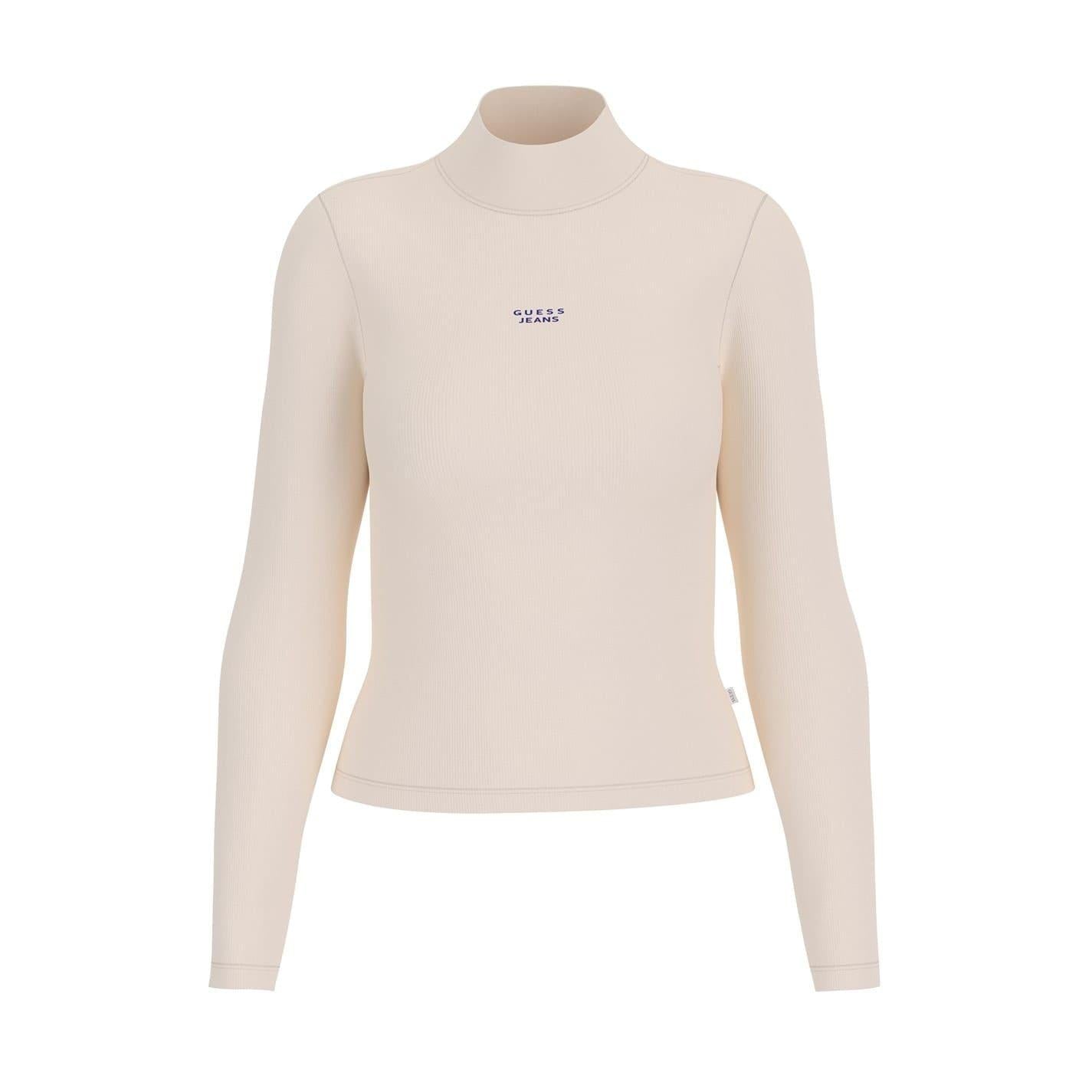 Shoreline - Front - Guess Womens-Ladies Text Logo Ribbed Slim Turtleneck