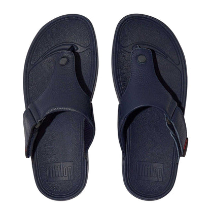 Navy - Pack Shot - FitFlop Mens Leather Toe Post Flat Sandals