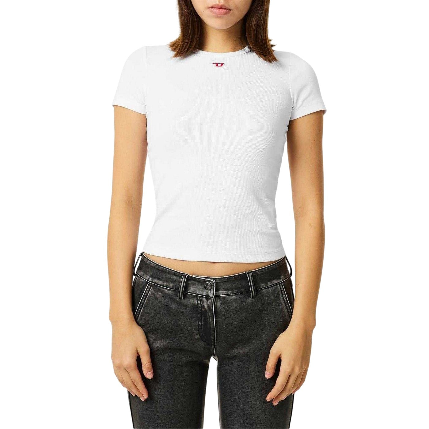 White - Lifestyle - Diesel Womens-Ladies Ele Logo Cropped Slim T-Shirt
