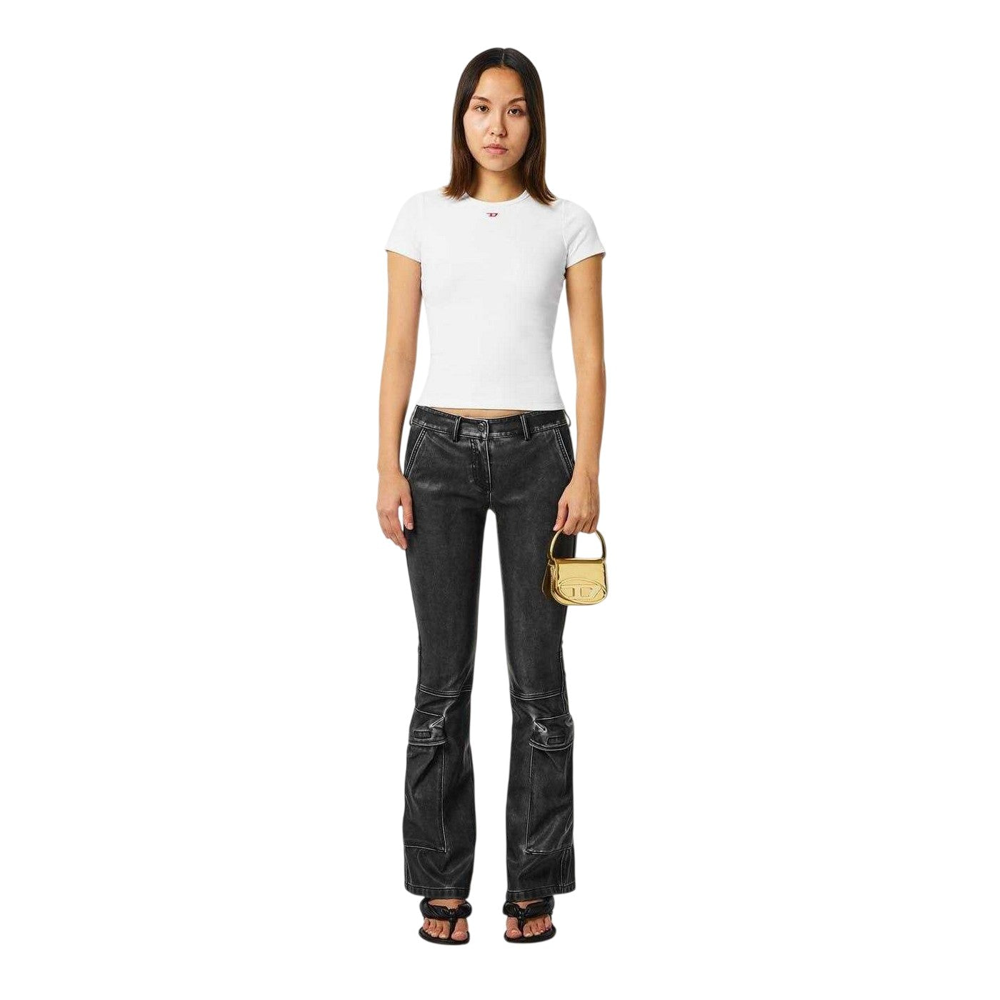 White - Pack Shot - Diesel Womens-Ladies Ele Logo Cropped Slim T-Shirt