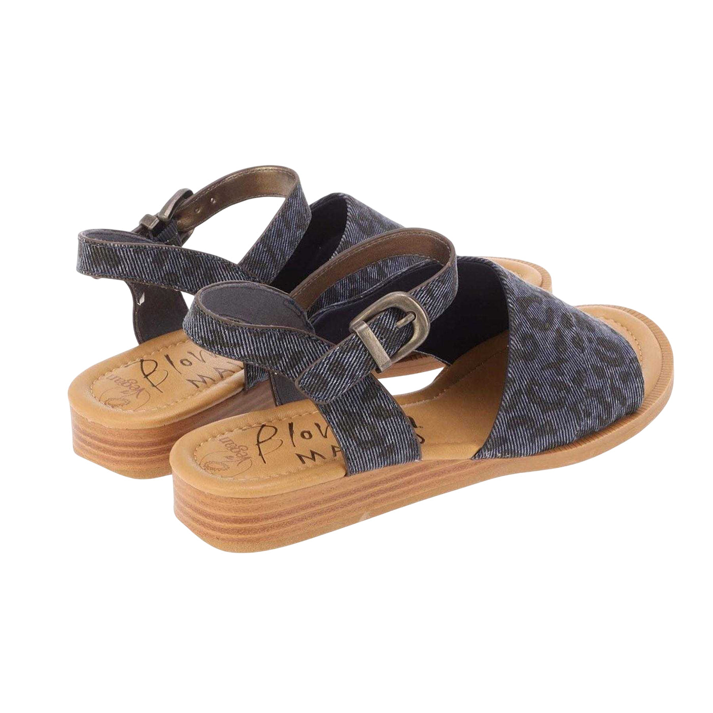 Denim - Back - Blowfish Malibu Womens-Ladies Ardice Leopard Print Denim Micro Wedge Sandals