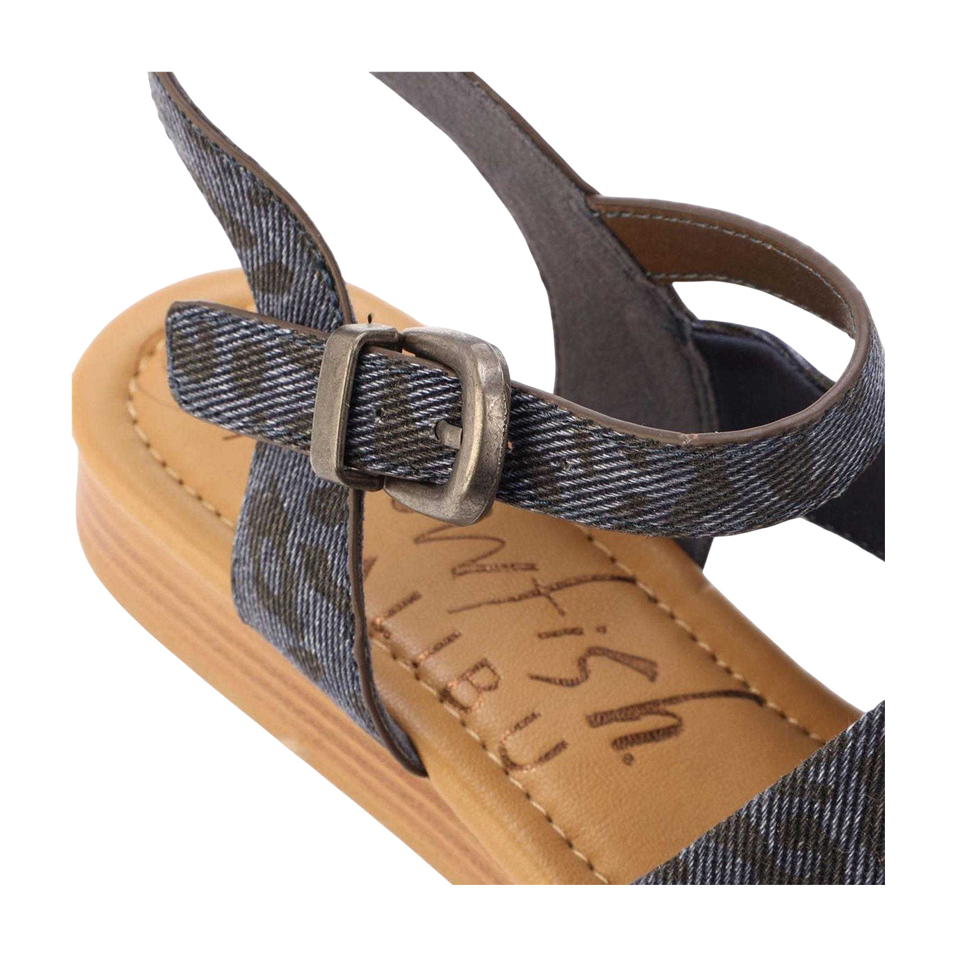 Denim - Lifestyle - Blowfish Malibu Womens-Ladies Ardice Leopard Print Denim Micro Wedge Sandals