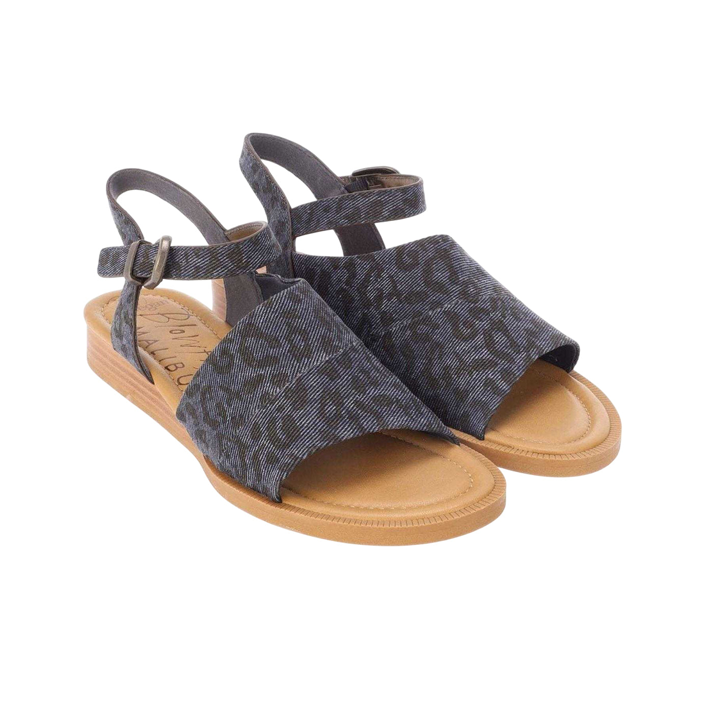Denim - Front - Blowfish Malibu Womens-Ladies Ardice Leopard Print Denim Micro Wedge Sandals