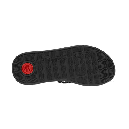 Black - Back - FitFlop Womens-Ladies Jewelled Leather Flatform Sandals