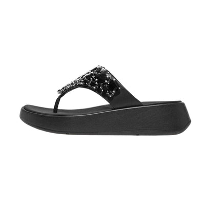 Black - Side - FitFlop Womens-Ladies Jewelled Leather Flatform Sandals