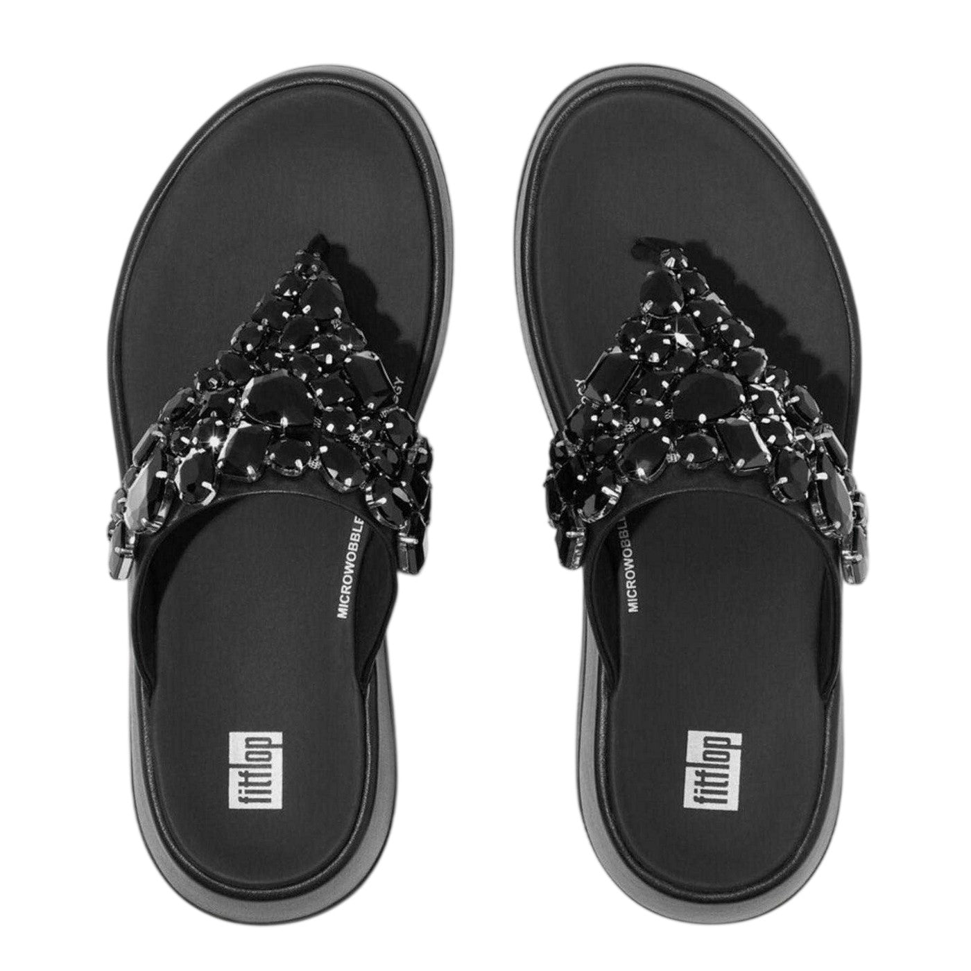 Black - Lifestyle - FitFlop Womens-Ladies Jewelled Leather Flatform Sandals