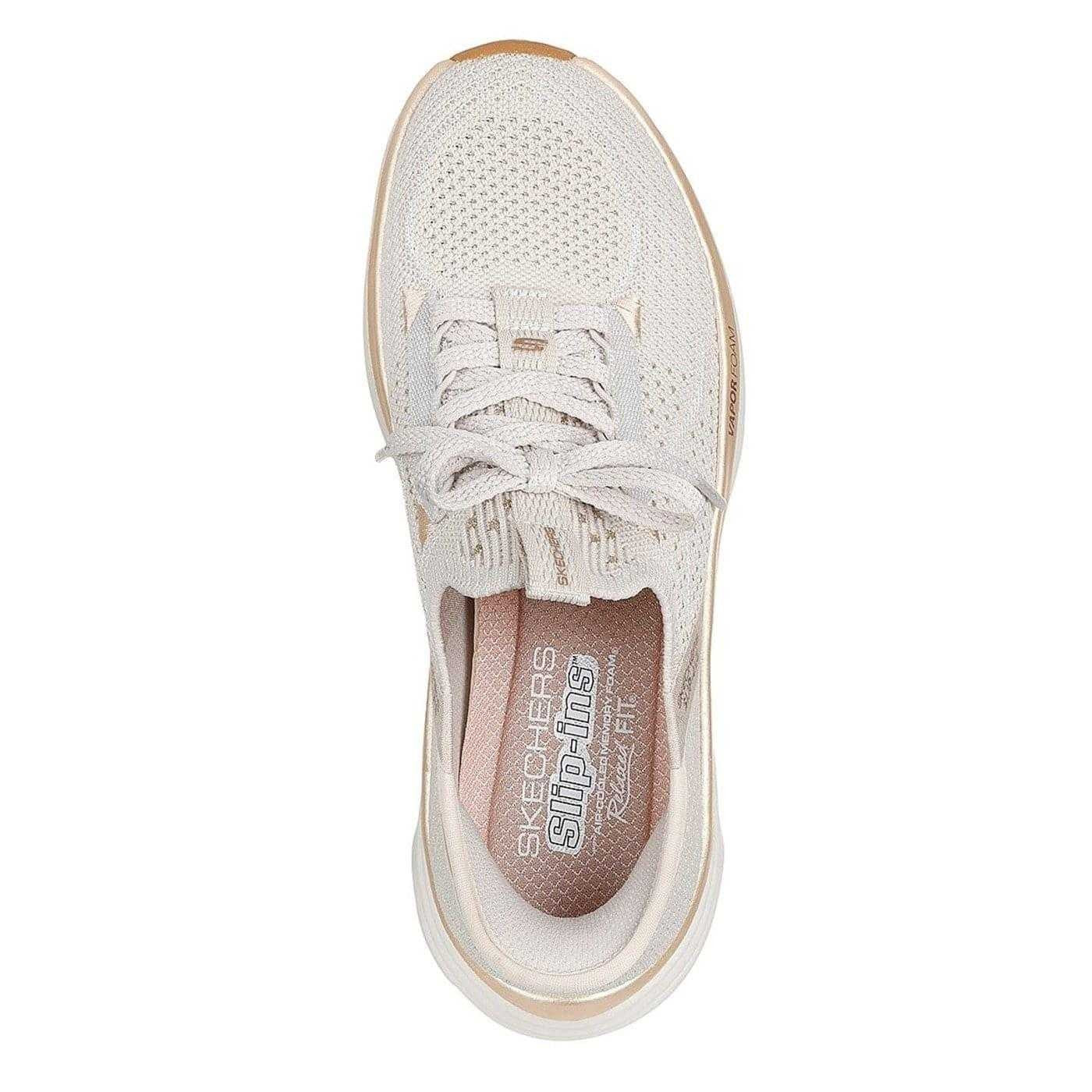 White-Gold - Pack Shot - Skechers Womens-Ladies D´Lux Vapor Foam Trainers