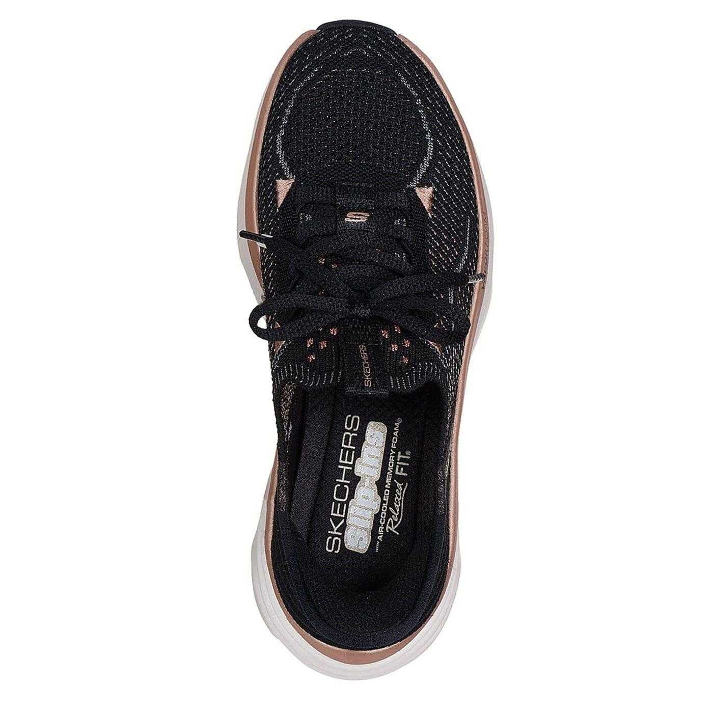 Black-Rose Gold - Pack Shot - Skechers Womens-Ladies D´Lux Vapor Foam Trainers